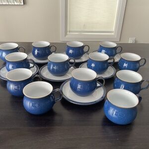 13 Denby Imperial Blue Stoneware Teacups & 7 Saucers
